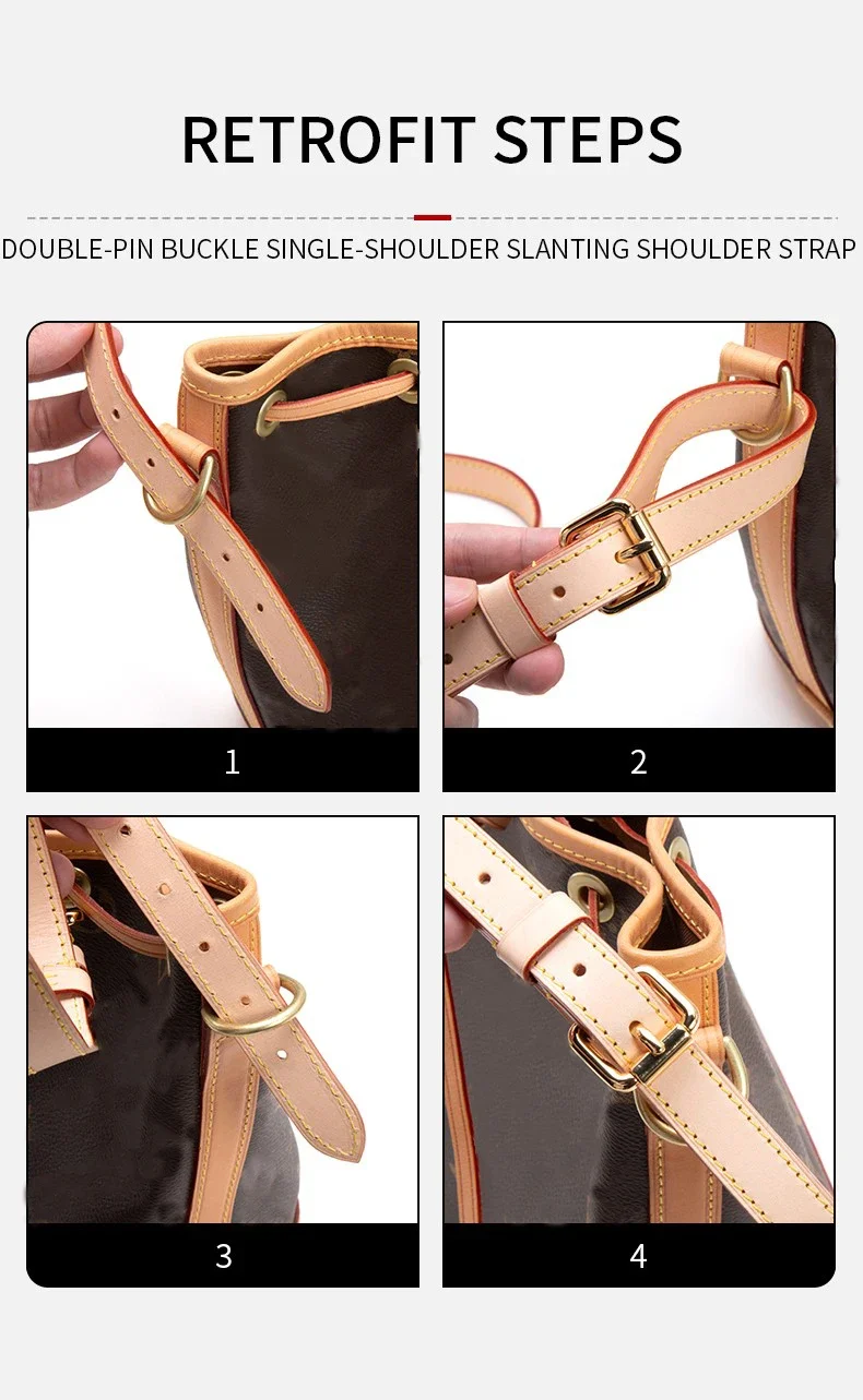 CRAZYSMITH Leather Shoulder Bag Strap for LV Noe Straps 100% Genuine Replacement Adjustable Purse Long Belts Bag Accessories