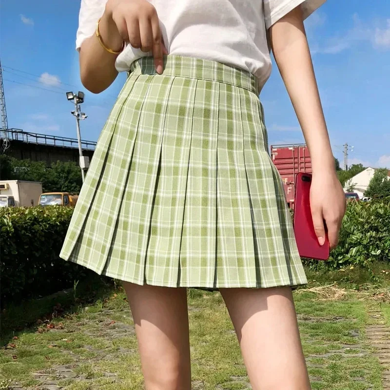 2024 Summer High Waist Pleated Skirts Green Sexy Cute Mini Plaid Skirt Women JK Uniform Girls Dance Mini Skirt Y2K Pastoral new women micro skirt plaid pleated skirt black mini skirts women summer winter high waist cute sexy pink white tennis skirt y2k