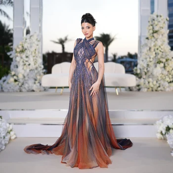 Sharon Said Women's Formal Evening Gowns Cape Sleeve Criss-cross Halter Luxury Prom Dress for Wedding Party SS297 Customized 1