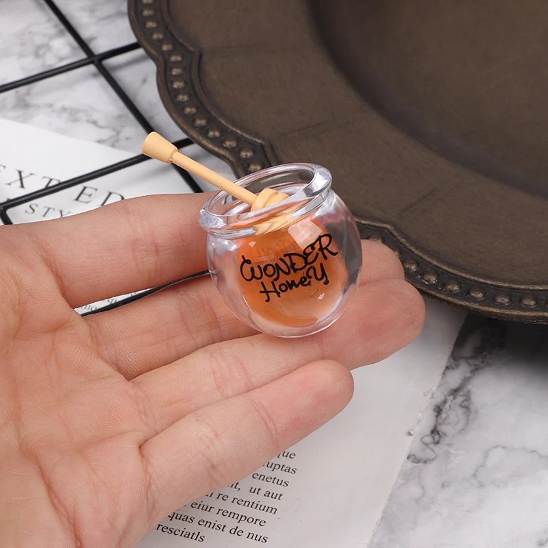 

1Set Jar+Stick Miniature Dollhouse Honey Pot Kitchen Room Food DIY Home Tableware Accessories