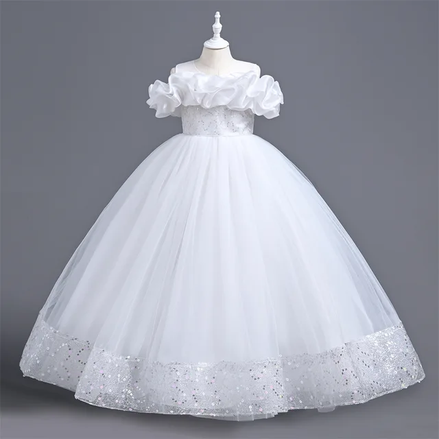 Robes de soirée pour filles, pour mariage, robe longue de demoiselle d'honneur, vêtements en Tulle pour enfants de 4 à 12 ans 1