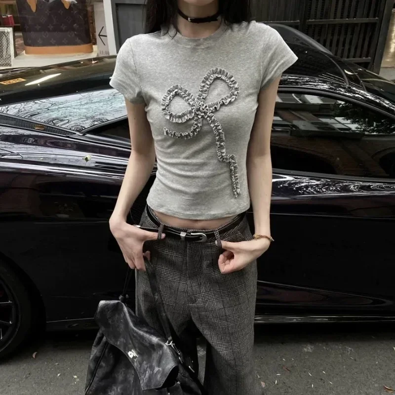 T-shirts Women Slim Sweet College Fashion Korean Spring Soft Leisure Cropped Spliced Designed New Arrival Daily Casual