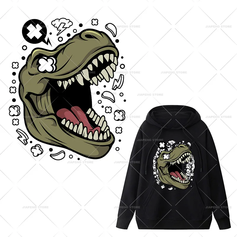 Cool Dinosaur Stickers For Clothes Tyrannosaurus Rex Patch Stampa Trasferimenti Iron-On Per Abbigliamento Cappotto Borse Lavabile Badge Decor
