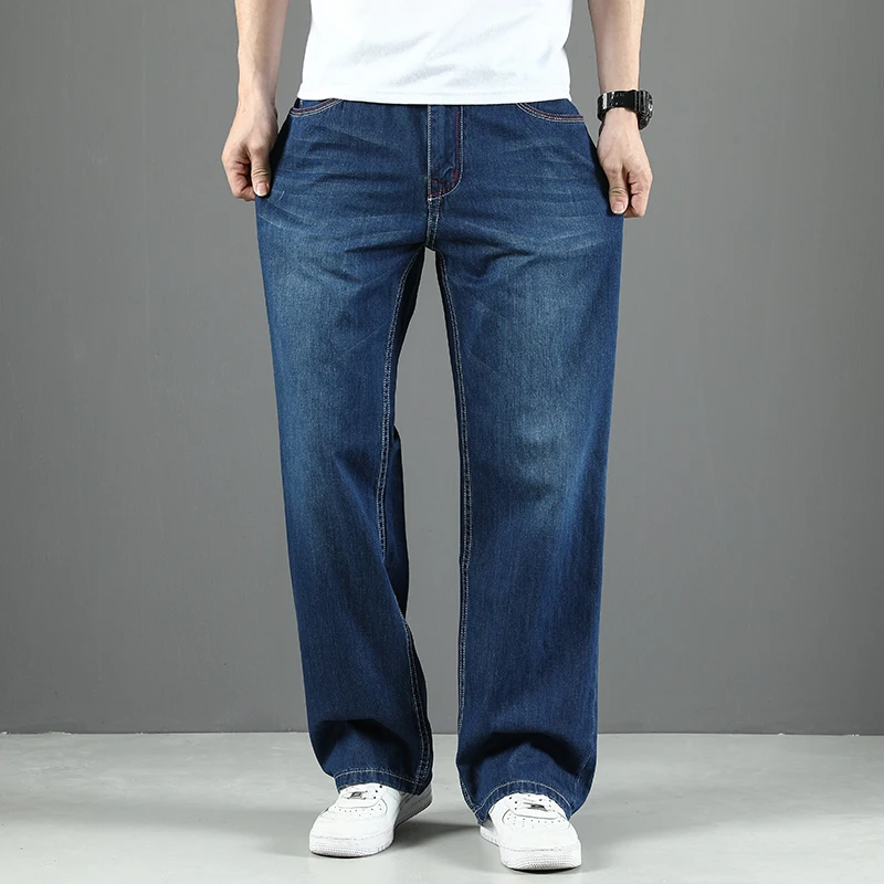 100% Cotton Men's Summer Thin Jeans Classic Straight Baggy Denim Pants Brand Comfortable Casual Trousers Plus Size 42 44 46 48 2