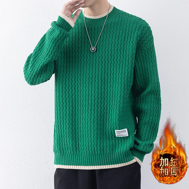 

Winter New Fashion Men's Japan Style Solid Color Simple Casual Long Sleeve Sweater Contrast Patchwork Vintage Knitwear Pullovers