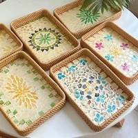 Rattan Shell Handmade Color Storage Round Home Living Room Light Luxury Picnic Fruit Plate Restaurant Sweets Advanced Tray 1