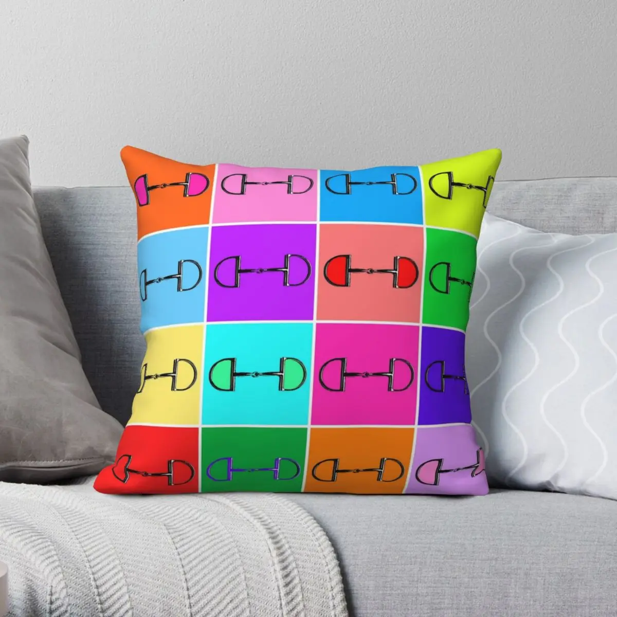 

16 Bits Rainbow Horse Snaffle Bits Square Pillowcase Polyester Linen Velvet Printed Zip Decor Pillow Case Bed Cushion Case 18"
