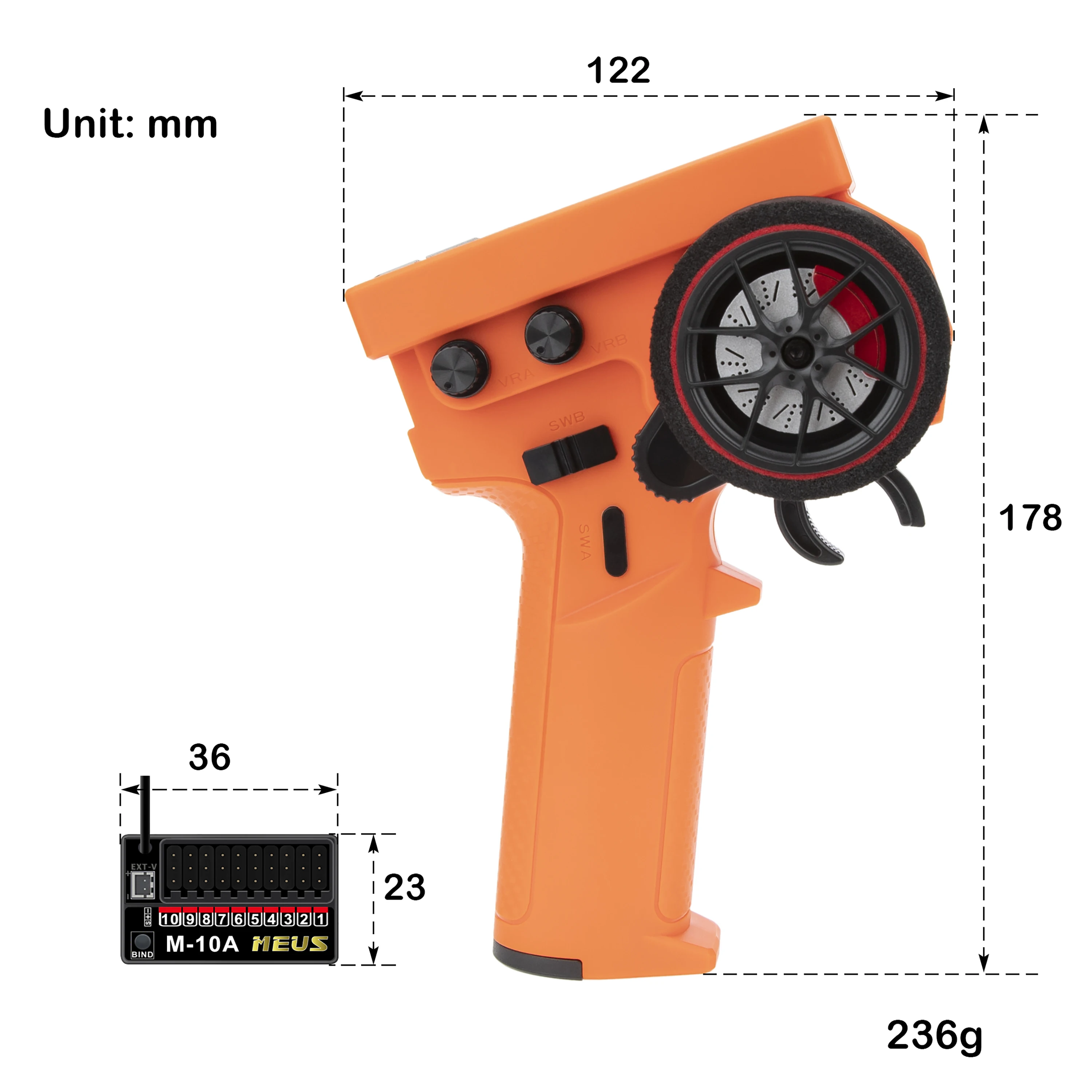 Récepteur compatible TRX4 et SCX10 à côté de l'émetteur ME-10B