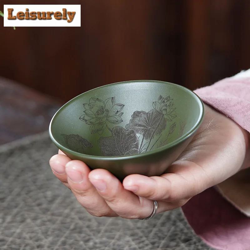 120ml Yixing Zisha Douli Lotus Teacup Zen Tea Bowl Sample Tea Cup Tea-tasting Smelling Cup Chazhan Master Cups Cha Decoration