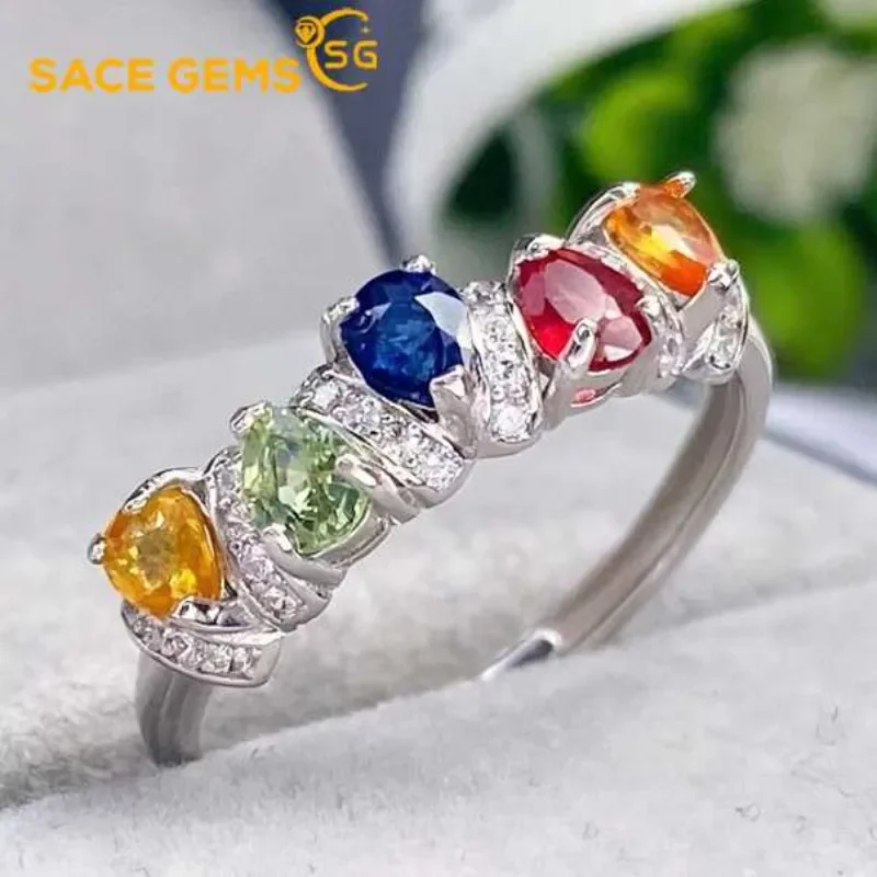 

SACE GEMS New Trend 925 Sterling Silver Raw Natual Colourful Sapphire Rings for Women Engagement Cocktail Party Fine Jewelr