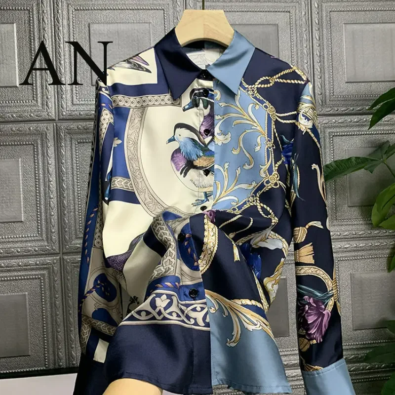 

Women's Elegant Blouses Printed Silk Single Breasted Lapel Shirt Elegant and Youth Woman Blouses Stylish Stylish Women's Blouse