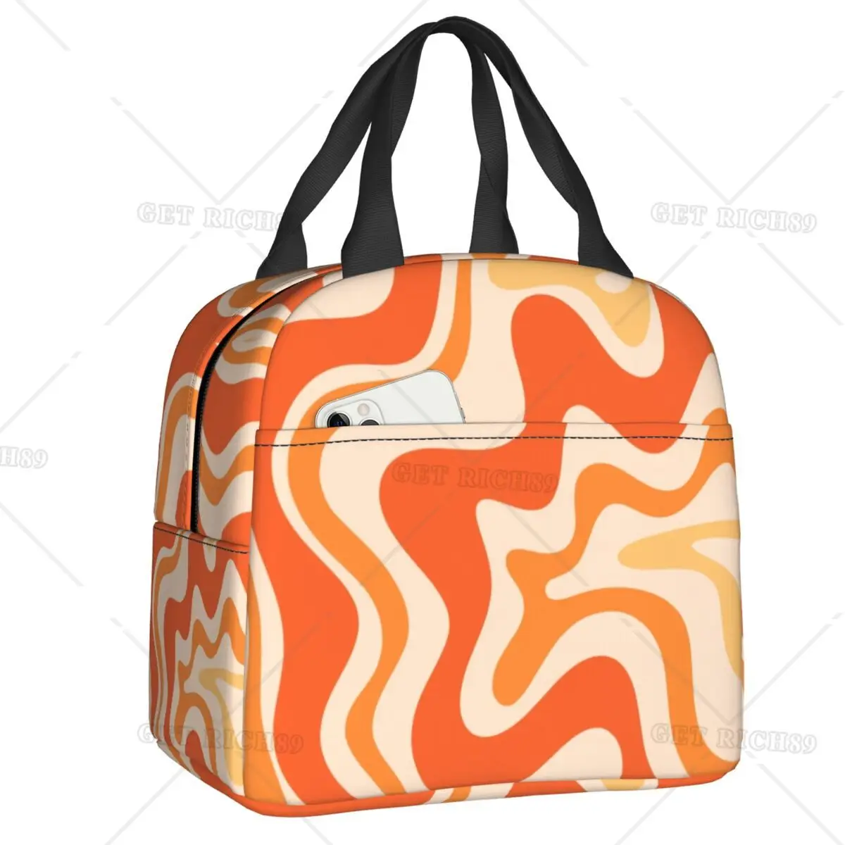 

Liquid Swirl Retro Abstract Geometric Print Lunch Bag Cooler Thermal Insulated Lunch Box for Women Kids Camping Picnic Food Bags