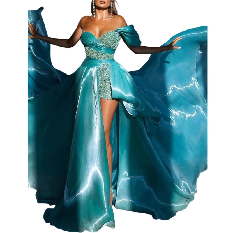 Sequin Ball Gown Organza Layered Drape Cocktail Dress Ruffled Loose Sleeves | eBay Sequin Ball Gown Organza Layered Drape Cocktail Dress Ruffled Loose Sleeves | eBay