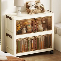 70cm Foldable 2-Door  See-Through Storage Cabinet  Organizer Space-Saving Design for Bedroom Living Room Toys Clothes 6