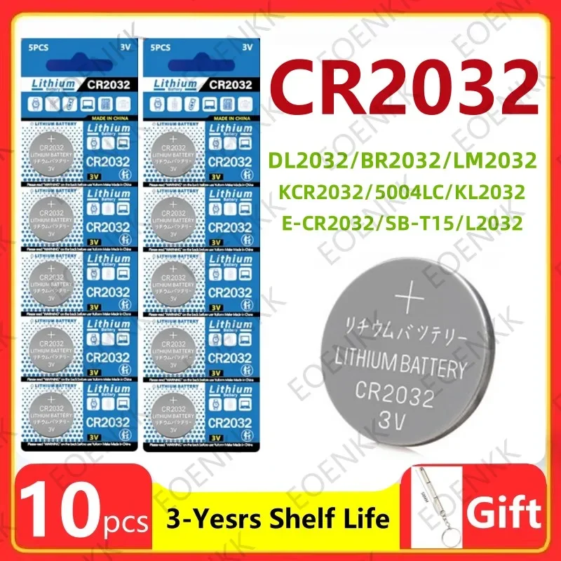 

10PCS 200mAh CR2032 5004LC CR 2032 3V Lithium Coin Cell Battery, Watch Toys Electronics Car Key Button Batteries Long Lasting