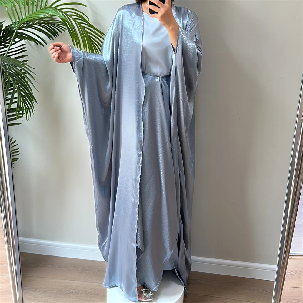 S94a896a0c51e4fd4a70f8698e569d0deK Ramadan Open Satin Muslim Kimono Abaya For Women Kaftans Robe Femme Musulmane Cardigan Dress Islam Turkey Prayer Clothes Kebaya Mallzona