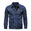 Men Denim Coat Casual Coats Turn Down Collar Full Sleeve Jackets Single Breasted Regular Pocket Button Jacket Splice Autumn 4