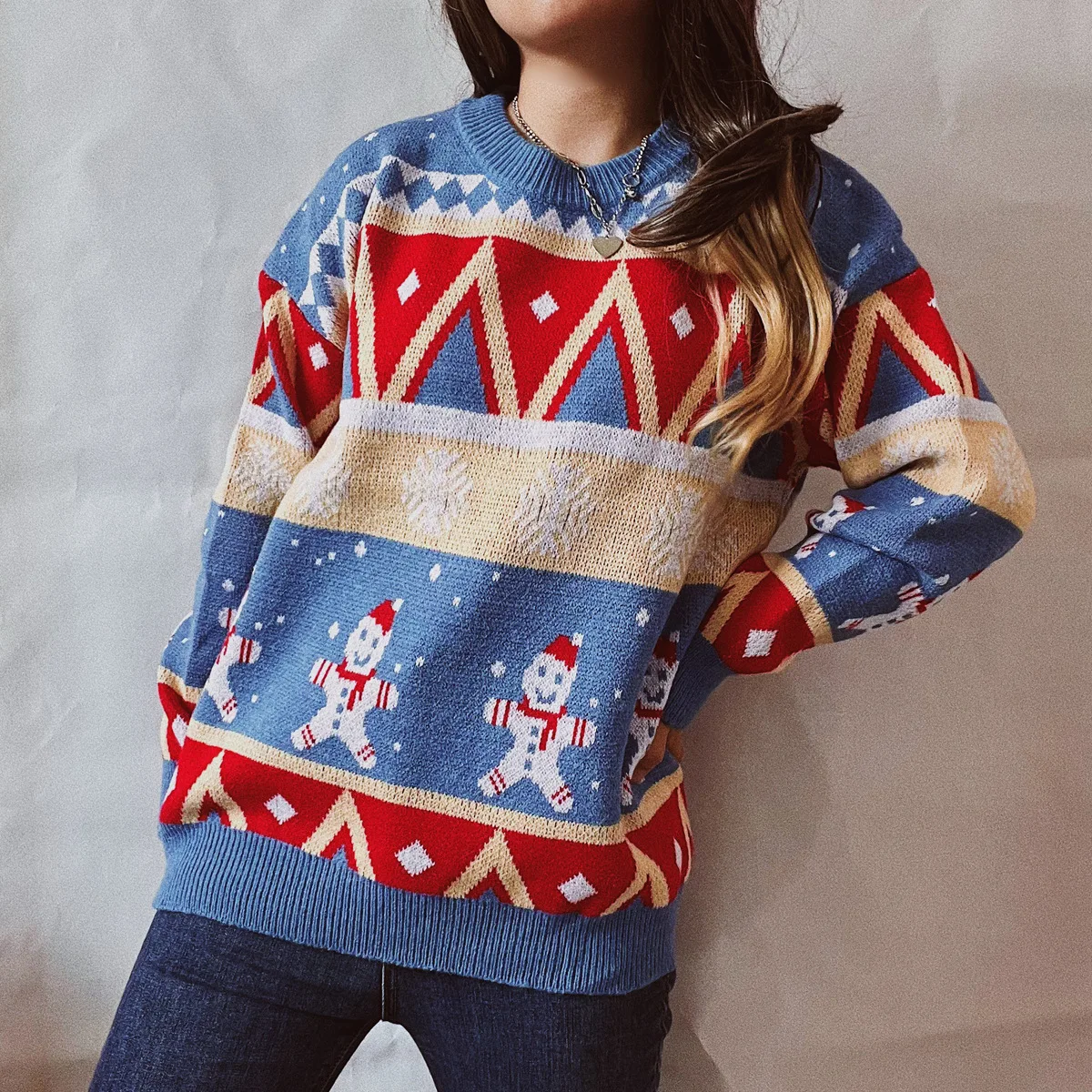 

Christmas Knit Fair Isle Knit Sweater Ladie Winter Thick Knitwear Crew Neck Sweater Jumper