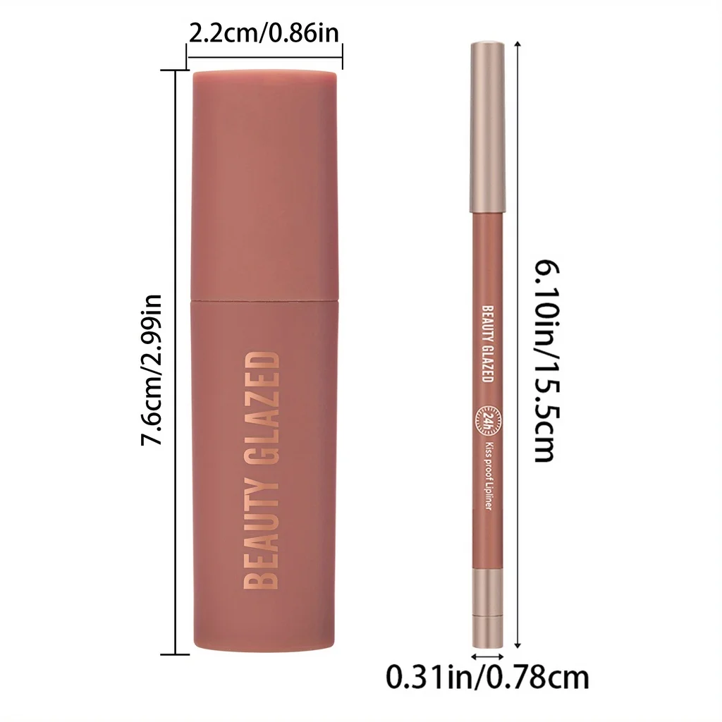 2Pcs Set Nude Lip stick and Lip Liner set, Matte long-lasting Waterproof Lip Gloss Lipstick & Lipliner Cosmetics 4