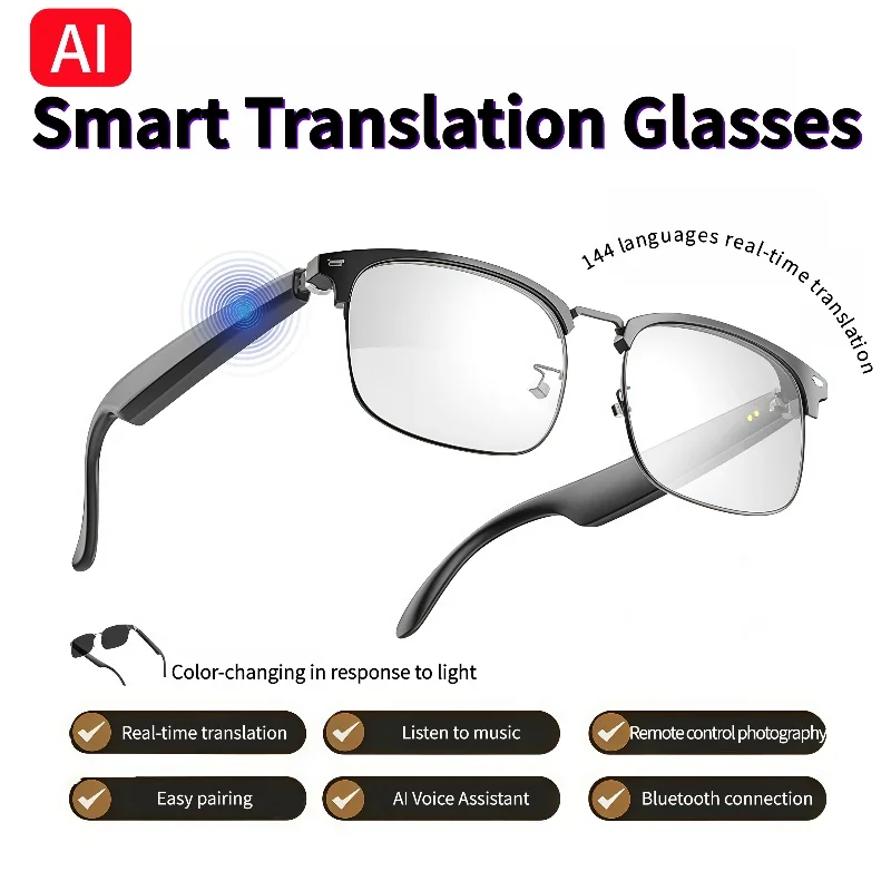 AI Smart Glasses with Color-Changing Lenses and Bluetooth