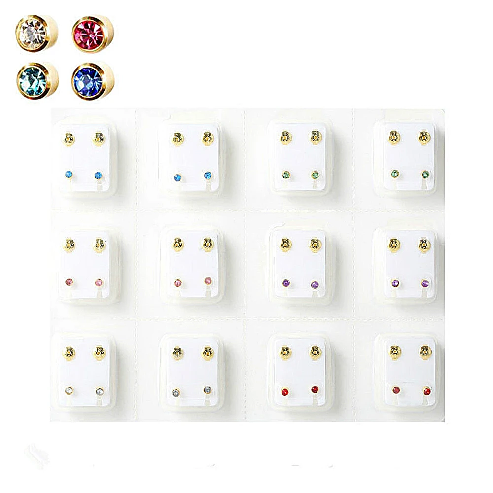 12 Pairs Crystal Medical Earrings Piercing Kits Tools Ear Stud Surgical Steel Stopper for Body Ear Piercing Gun Jewelry Fashion 5