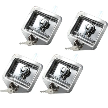 4 x Trailer Door Latch T-Handle Locking Stainless Steel Camper RV Truck Toolbox with 8 Keys 1