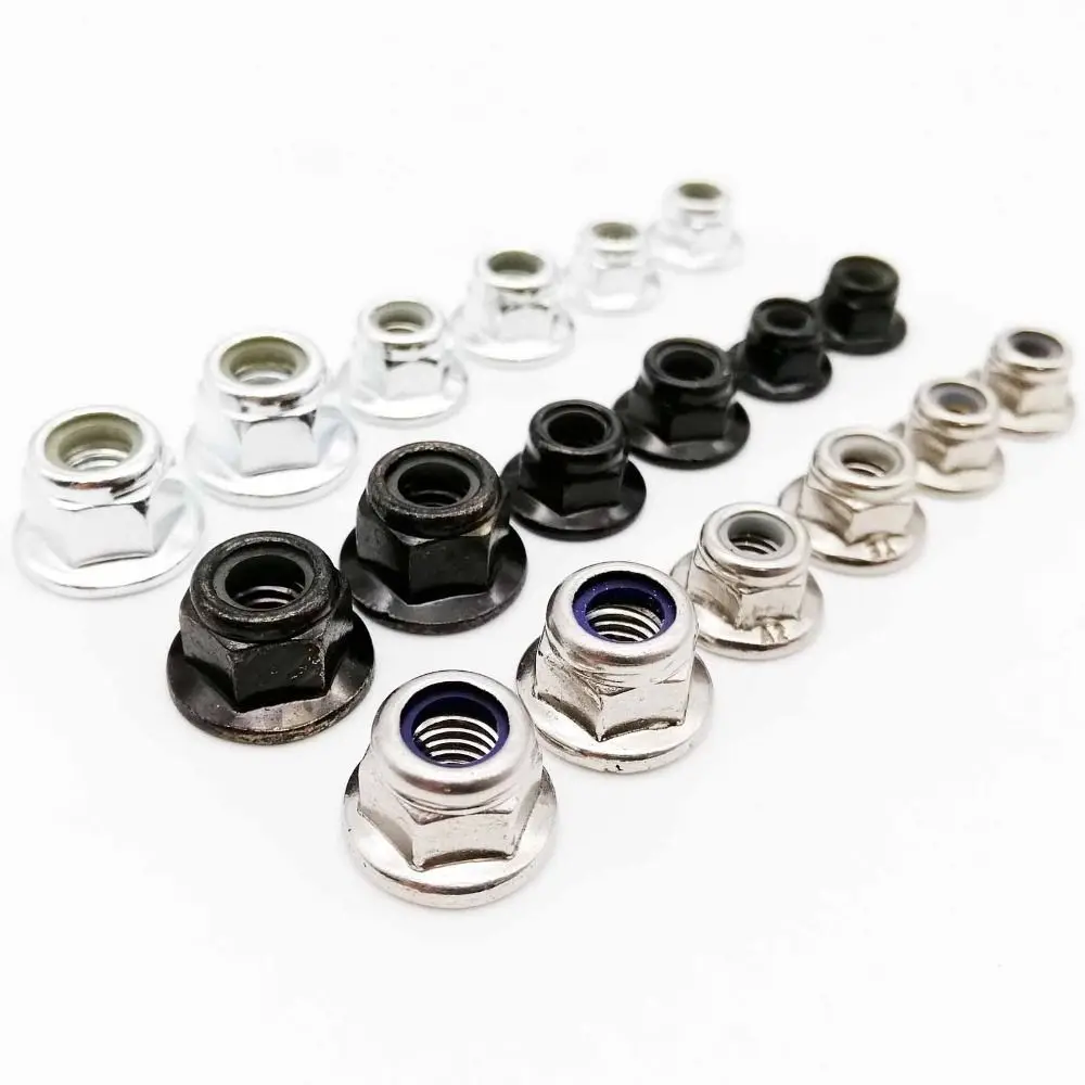 10pcs 304 Stainless Steel Self-locking Nut Hex Nylon M2 M3 M4 M5 M6 Locknut Black Silver Hardware Accessory Insert Lock Nut