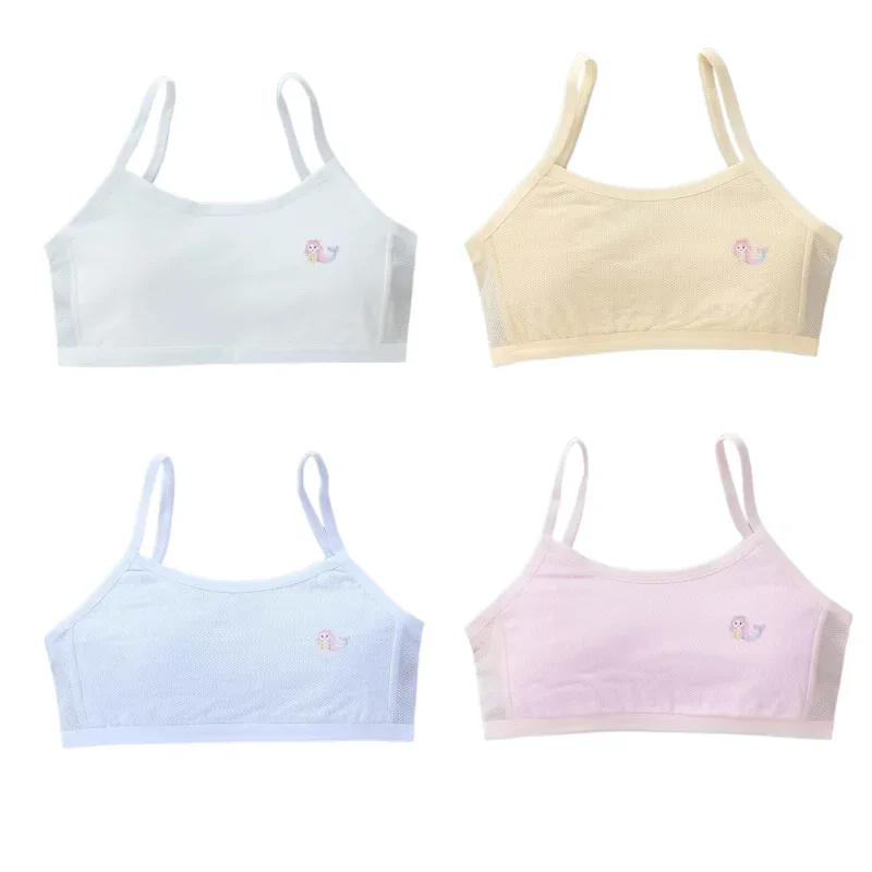 

4pc Girls Bra Breathable Teenager Bras for Kids Adolescente Lingerie Solid Color Teen Vest Girls Tops Underwear 8-15Y