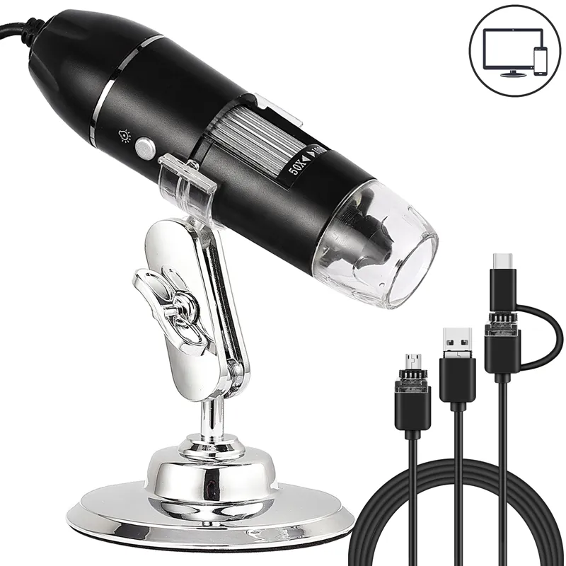 USB Digital Microscope,3in1 50X-1600X Magnification Microscope Camera for Coins with 8 Led Lights and Metal Base,Compatible with Windows 7/8/10 Mac Linux Android for Kids,Adults 