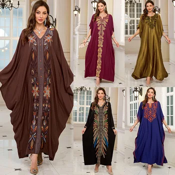 Women Embroidered Long Caftans Plus Size Kaftan Dresses Beach Bathing Suit Cover up moomoo Dress Moroccan Robe 1