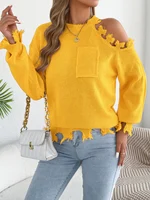 Suéter elegante con borlas y hombros descubiertos para mujer, jersey informal de manga larga con farol de Color sólido, Top amarillo, rojo y negro, Otoño e Invierno