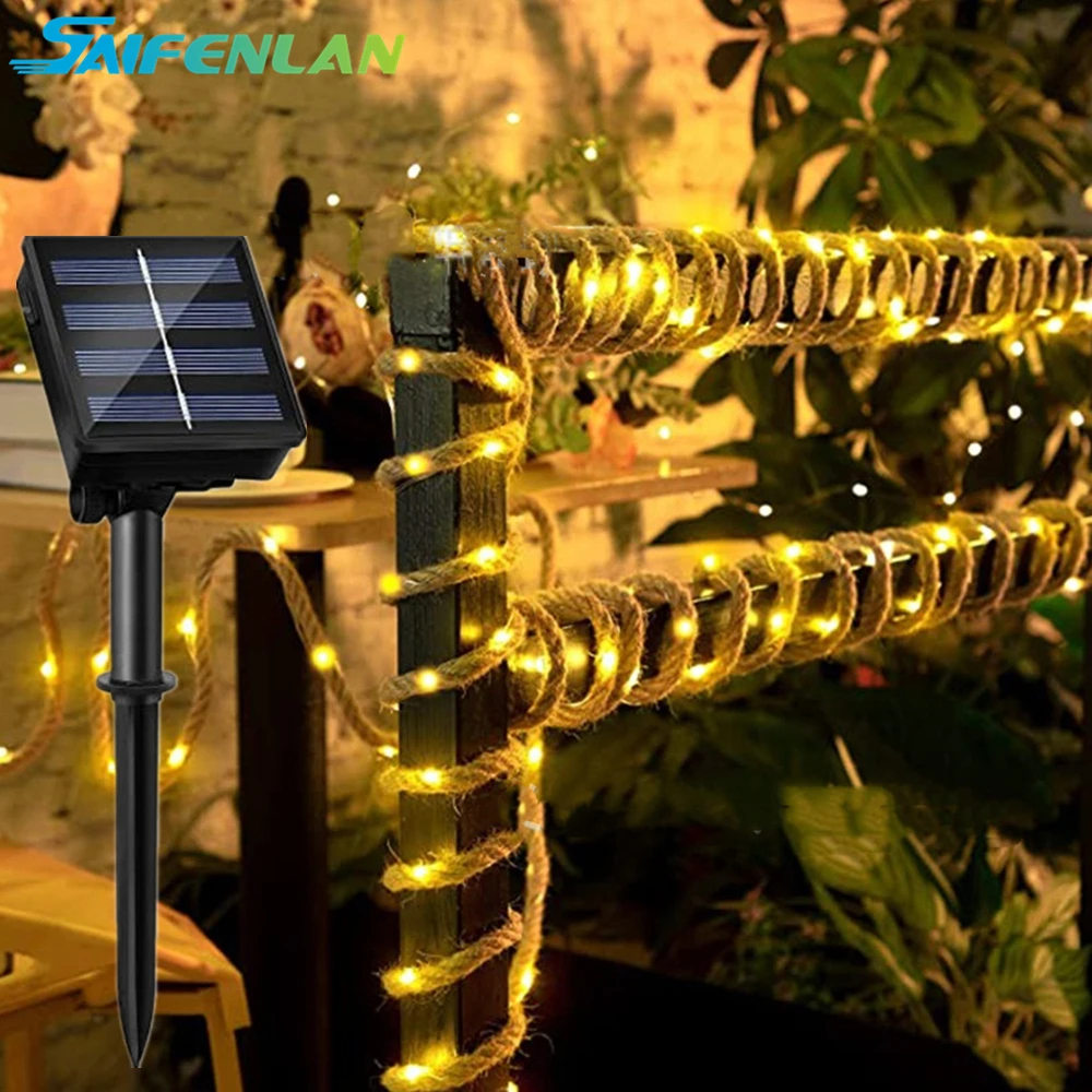 

New Solar Hemp Rope String Lights Solar Fairy Lights Halloween Party Decorations Garden Outdoor Tree Fence Decor Light 5M/10M