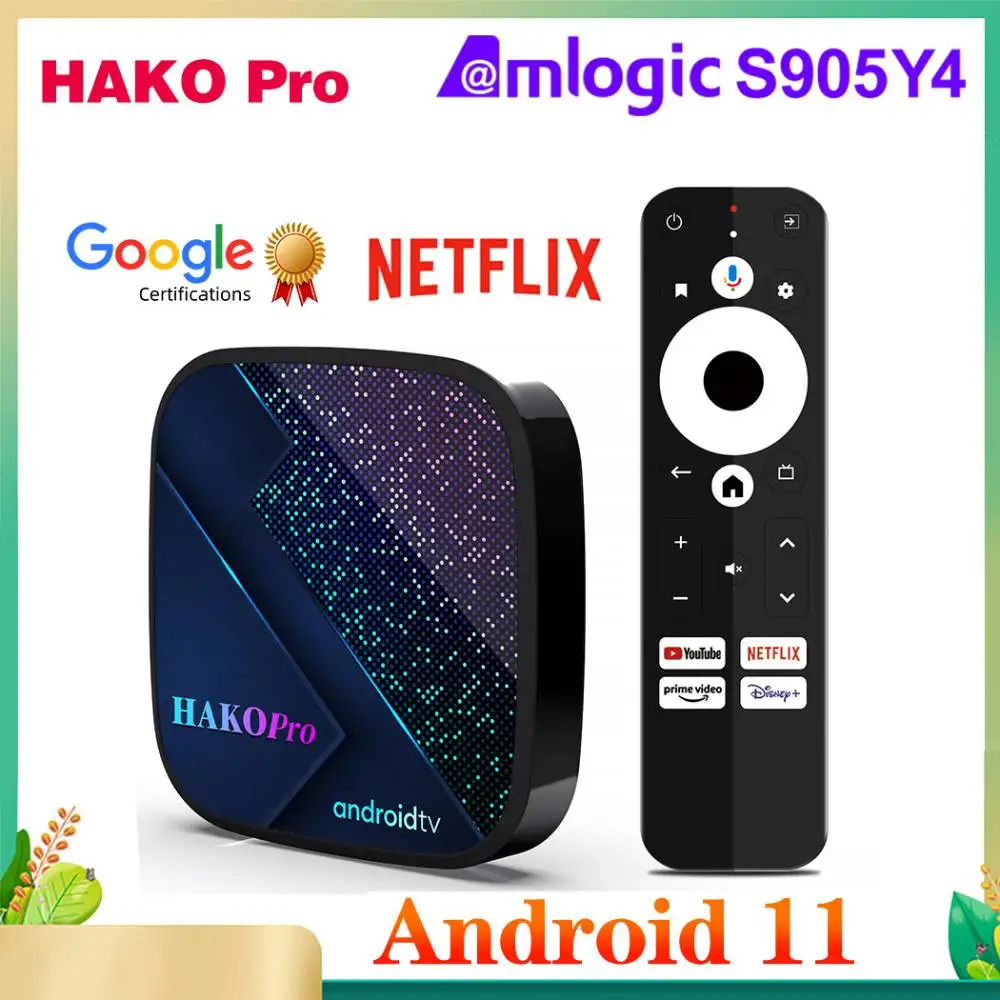 HAKO Pro Netflix Google Certified TV Box Android 11 Amlogic S905Y4  Androidtv 11.0 ATV Media Player AV1 4K 2.4G&5G Dual Wifi