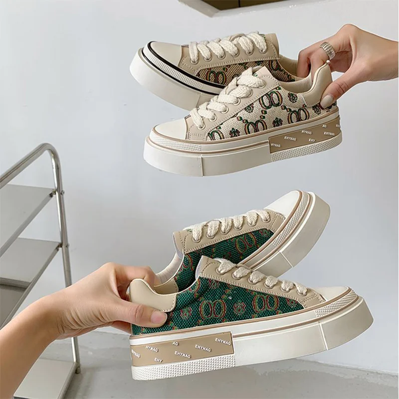 

Кеды женские холщовые с принтом, Нескользящие кроссовки на платформе, Вулканизированная подошва, плоская подошва, Повседневная прогулочная обувь, модель Лето 2023