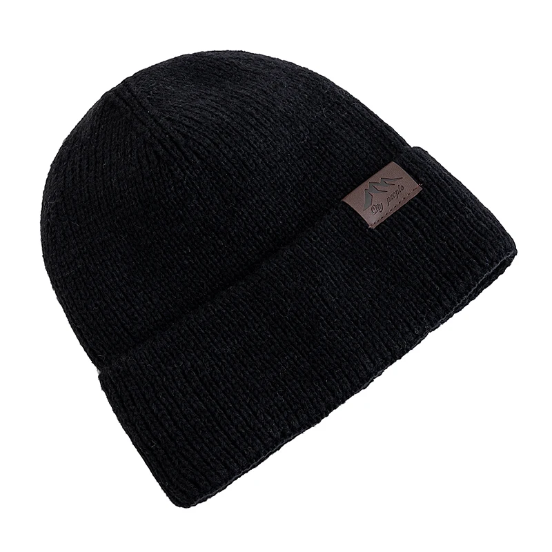 Hot Sale CITY Leather Label Winter Hat Plush Fur Lining Keep Warm Cap Stylish Soft Beanie Hat For Men Women Outdoor Knitted Hat