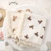 Cute Bear Muslin Squares Cotton Baby Blanket for Newborn Plaid Infant Swaddle Blanket Babies Accessories Bed Summer Comforter 5