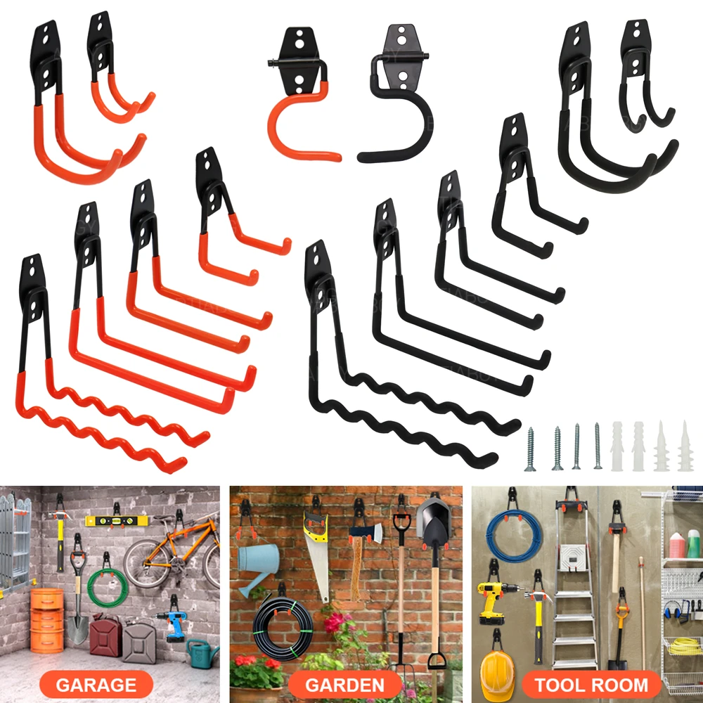 Heavy Duty Wall Mount Garage and Garden Tool Organizer with Anti-Slip Metal Hooks