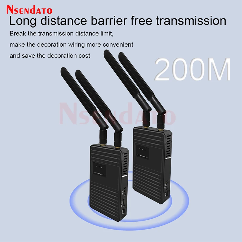5.8G Wireless HD Video Transmitter and Receiver 200M 1080P 60Hz HDMI-Compatible Audio Video Converter Extender for Camera TV PC