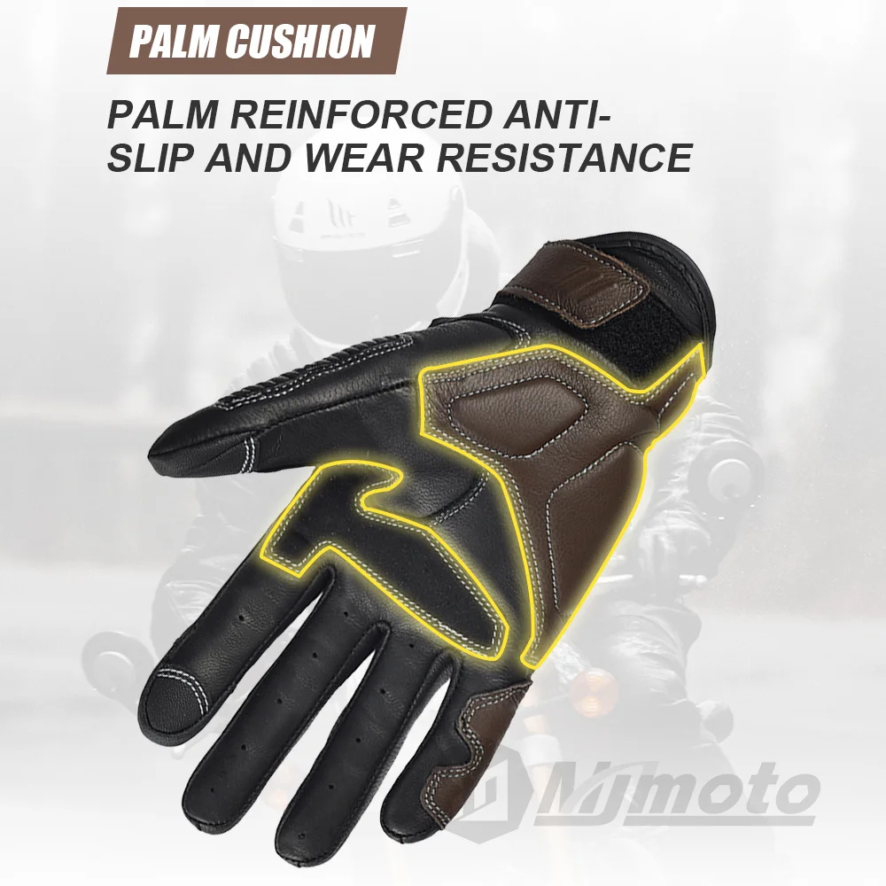 Vintage Brown Leather Touchscreen Motorcycle Gloves for Men - CE Certified Riding Gloves