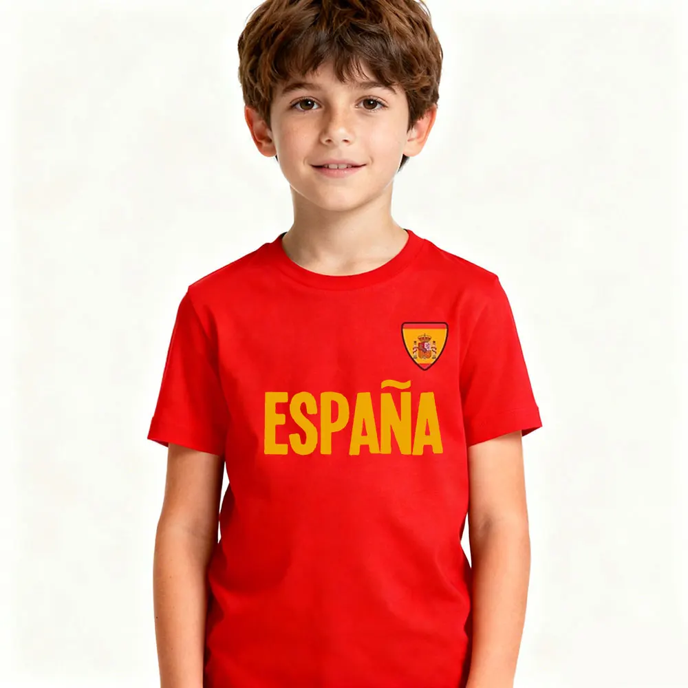 ESPANA 티셔츠 스페인 어린이 일상 캐주얼 셔츠 남녀공용 라운드넥 핫 세일 상의 국기 엠블럼 프린트 티셔츠 면 티