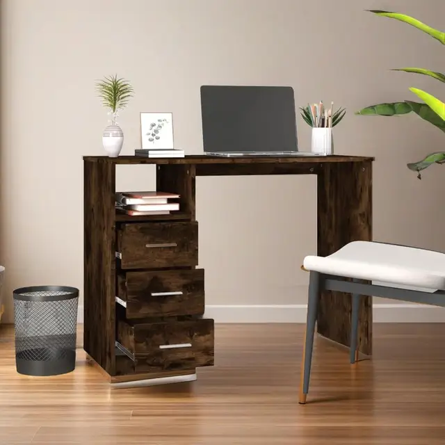 102x50x76 cm Smoked Oak Desk with Drawers - Stylish Engineered Wood Home Office Furniture