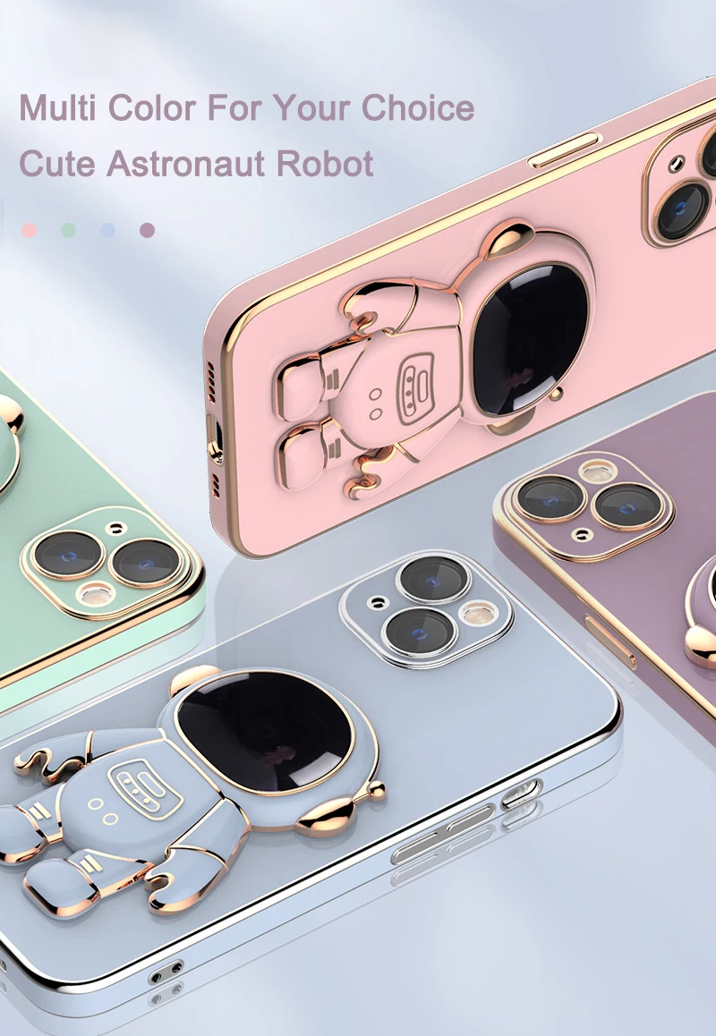 For iPhone 6S 7 8 Plus X XS Max XR 11 12 13 Pro Max SE 2 3 Cover With Phone Holder Stand Astronaut For iPhone Cases Accessories iphone xr clear case