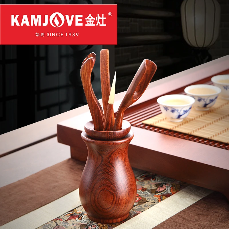 

[GRANDNESS] Kamjove Chinese Cha Dao Set 6 Pieces Round Rosewood Tea Tray Kung Fu Tea Accessories Tea Ceremony Utensils CHADAO