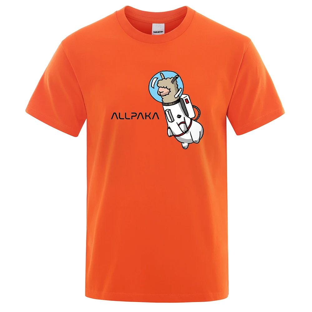 

Allpaka Spacesuit Alpaca Print Mens 100% Cotton Tee Clothes Short Sleeve Shirt Fashion Loose T-Shirt Breathable Sweat Men Tops