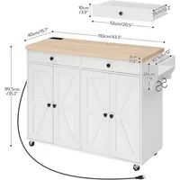 Kitchen Island with Power Outlet,43.3 Rolling Kitchen Island with Storage, Rolling Cart with Spice Rack and Hooks 3