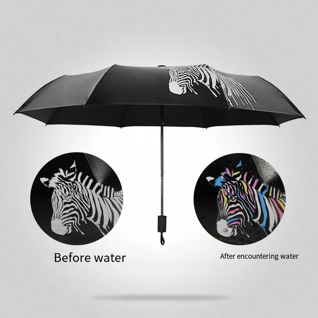 Esős ​​Napi Színváltó Esernyő Zebra És Időjárási 8 Csontos Vinil Fényvédő - Image 3