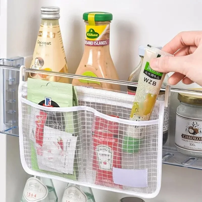 Refrigerator Door Organizer 1pc Fridge Hanging Mesh Bag Kitchen Storage