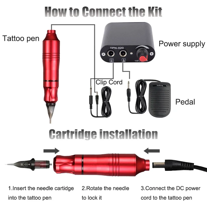 Complete Tattoo Machine Kits Tattoo Power Supply Rotary Pen With Cartridge Needles Permanent Make-Up Machine For Body Art
