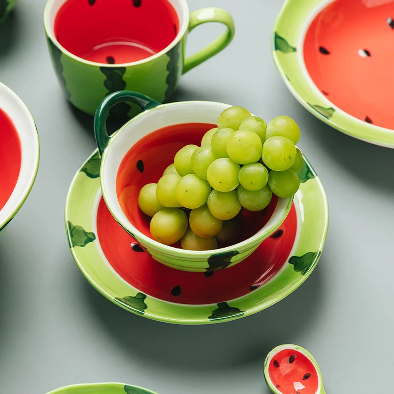 Watermelon Ceramic Tableware Bowls and Cups Lovely Tableware Kitchen Supplies Hand-painted Table Decorative Plate