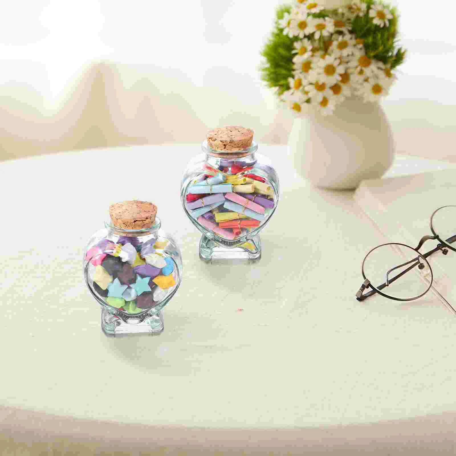 2 Pcs Heart Bottles Wishing Glass Jar with Cork Heart-shaped Transparent Travel Holy Water 3